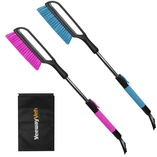 Picture of YeewayVeh 35" Snow Brush and Ice Scraper, 2 Pack Extendable Car Snow Scraper with Soft Grip & Additional Handhold, 2 in 1 Detachable & Scratch-Free Snow Brushes for Car Truck SUV, Magenta & Lake Blue