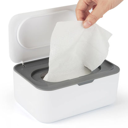 Picture of Flenpptly Baby Wipes Dispenser, Wipes Case Baby Wipe Holder Keeps Wipes Fresh, Non-Slip, Easy Open & Close (Gray)