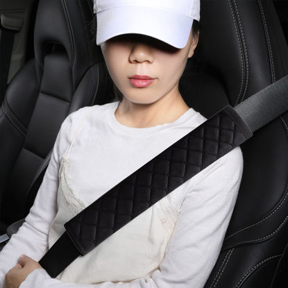 Picture of HighnessHwoo Extra Long Seatbelt Covers for Adults Kids Women & Men, Soft Car Seat Belt Strap Cushion for Sedan, SUV, Trucks, Shoulder Neck Chest Protector Pads, Auto Accessories, 2pcs, Black, 10.5in