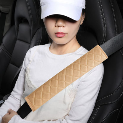 Picture of HighnessHwoo Extra Long Seatbelt Covers for Adults Kids Women & Men, Soft Car Seat Belt Strap Cushion for Sedan, SUV, Trucks, Shoulder Neck Chest Protector Pads, Auto Accessories, 2pcs, Beige, 10.5in