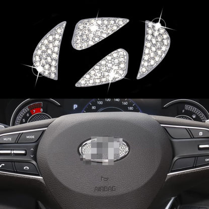 Picture of UREHEPO Bling Car Steering Wheel Logo Caps Diamond Decoration, DIY Steering Wheel Emblem Crystal Decal Decoration Cover Sticker Compatible with Hyundai All Series