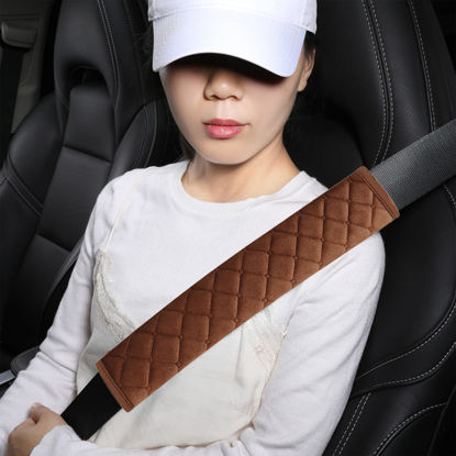Picture of HighnessHwoo Extra Long Seatbelt Covers for Adults Kids Women & Men, Soft Car Seat Belt Strap Cushion for Sedan, SUV, Trucks, Shoulder Neck Chest Protector Pads, Auto Accessories, 2pcs, Brown, 10.5in