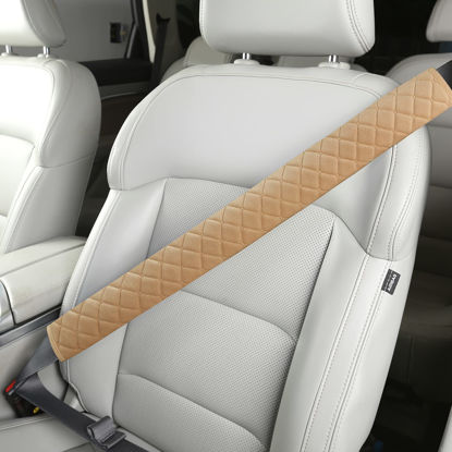 Picture of HighnessHwoo Extra Long Seatbelt Covers for Adults Kids Women & Men, Soft Car Seat Belt Strap Cushion for Sedan, SUV, Trucks, Shoulder Neck Chest Protector Pads, Auto Accessories, 1pc, Beige, 25.5in