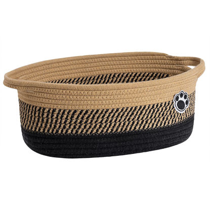 Picture of HiChen Dog Storage Bin, Baby Basket for Gifting, Wicker Storage Basket for Dog, Cute Basket with Handles, Small Woven Basket for Nursery 12"x 8" x 5" Black-Brown