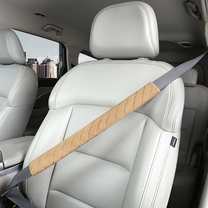 Picture of HighnessHwoo Extra Long Seatbelt Covers for Adults Kids Women & Men, Soft Car Seat Belt Strap Cushion for Sedan, SUV, Trucks, Shoulder Neck Chest Protector Pads, Auto Accessories, 1pc, Beige, 19.5in