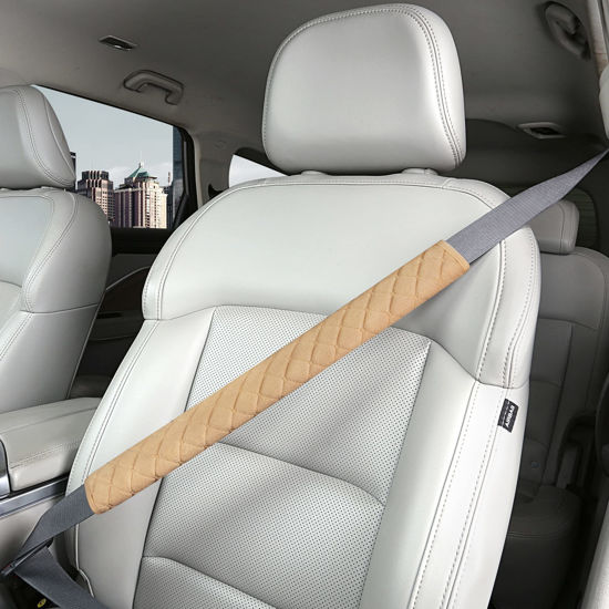 Picture of HighnessHwoo Extra Long Seatbelt Covers for Adults Kids Women & Men, Soft Car Seat Belt Strap Cushion for Sedan, SUV, Trucks, Shoulder Neck Chest Protector Pads, Auto Accessories, 1pc, Beige, 19.5in