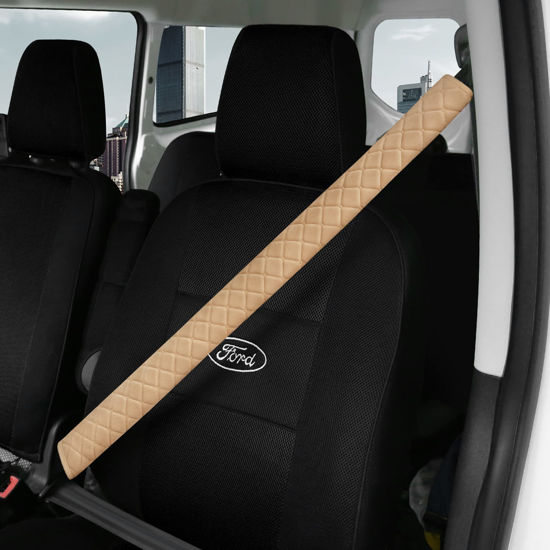Picture of HighnessHwoo Extra Long Seatbelt Covers for Adults Kids Women & Men, Soft Car Seat Belt Strap Cushion for Sedan, SUV, Trucks, Shoulder Neck Chest Protector Pads, Auto Accessories, 1pc, Beige, 33.5in
