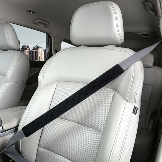 Picture of HighnessHwoo Extra Long Seatbelt Covers for Adults Kids Women & Men, Soft Car Seat Belt Strap Cushion for Sedan, SUV, Trucks, Shoulder Neck Chest Protector Pads, Auto Accessories, 1pc, Black, 19.5in