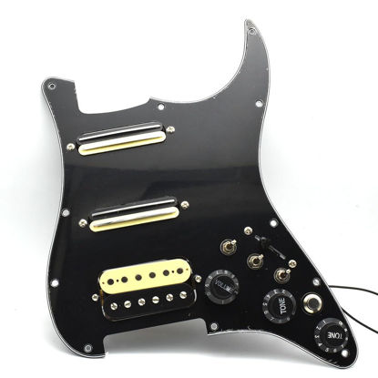 Picture of Humbucker Electric Guitar Pickguard Pickup with Singlecut Wiring Loaded Prewired Pickguard SSH Guitar Pickguard Swith Control Scratchplate Assembly for Fender Strat Guitar (Right Hand-Black)