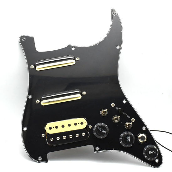 Picture of Humbucker Electric Guitar Pickguard Pickup with Singlecut Wiring Loaded Prewired Pickguard SSH Guitar Pickguard Swith Control Scratchplate Assembly for Fender Strat Guitar (Right Hand-Black)