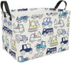 Picture of ACMUUNI REC Canvas Clothes Basket Laundry Hamper with Handles,Waterproof Cotton Storage Organizer Perfect for Kids Boys Girls Toys Room, Bedroom, Nursery,Home,Gift Basket(Engineering Vehicle)