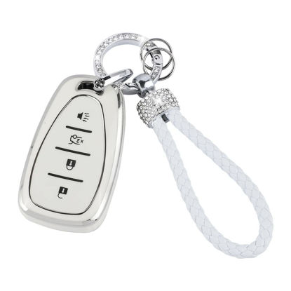Picture of UHONSN for Chevrolet Chevy Key Fob Cover Soft TPU Keys Shells Keychain Full Covers Protector Key Case Girly 4 Buttons Compatible with Equinox Malibu Spark Cruze Traverse Blazer