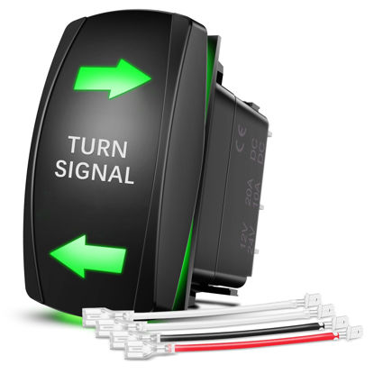 Picture of Nilight Turn Signal Switch Green 4Pin ON Off ON Rocker Switch Laser Etched SPDT Toggle Switches 12V 20A 24V 10A Jumper Wires for Cars RVs Boats Campers Trailers