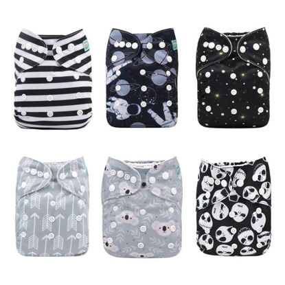 Picture of ALVABABY Baby Cloth Diapers 6 Pack with 12 Inserts One Size Adjustable Washable Reusable for Baby Girls and Boys (6DM80)
