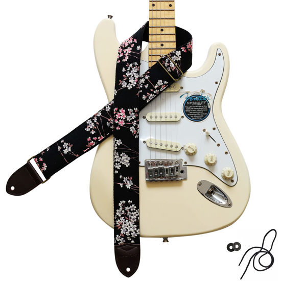 Picture of MUSIC FIRST Original Design, 2 inch width (5cm), Vintage Ukiyoe Style Five-Petal Lilac Electric Guitar Strap Bass Strap (Five-Petal Lilac)