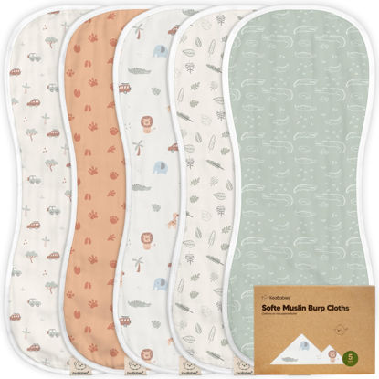Picture of 5-Pack Muslin Burp Cloths for Baby Boys and Girls - Super Absorbent Baby Burp Cloth, Viscose Derived from Bamboo Cotton Baby Washcloths, Burp Rags, Large Neutral Burp Clothes for Newborn (Wilderness)