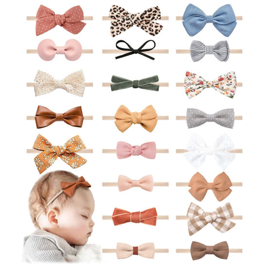Picture of 21 PCS Baby Headbands and Bows Hairbands Soft Nylon Elastics Handmade Girls Hair Accessories for Newborn Babies Infant Toddlers Kids