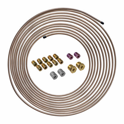 Picture of 4LifetimeLines 3/16" x 25' Genuine Copper-Nickel Alloy Non-Magnetic Brake Line Replacement Tubing Coil Roll & Fitting Kit, Inverted Flare, Easy to Bend, Corrosion Resistant