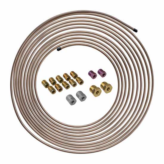 Picture of 4LifetimeLines 3/16" x 25' Genuine Copper-Nickel Alloy Non-Magnetic Brake Line Replacement Tubing Coil Roll & Fitting Kit, Inverted Flare, Easy to Bend, Corrosion Resistant