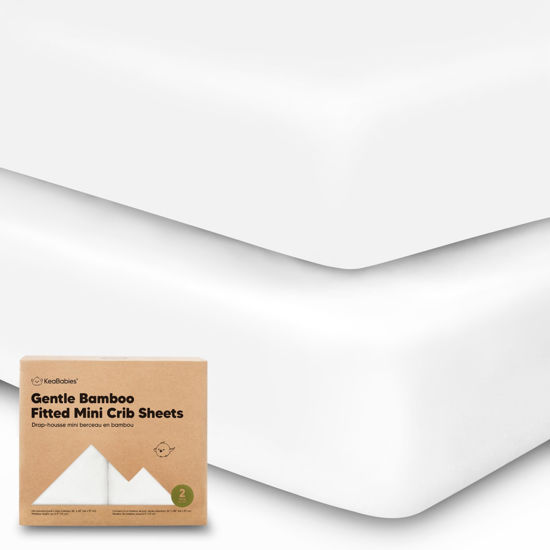 Picture of Pack and Play Sheets Fitted, 2-Pack Mini Crib Sheets - Pack N Play Sheets, Organic Fitted Crib Sheet for Pack and Play Mattress, Playard Baby Crib Sheets, Crib Sheets Neutral for Boys (Soft White)