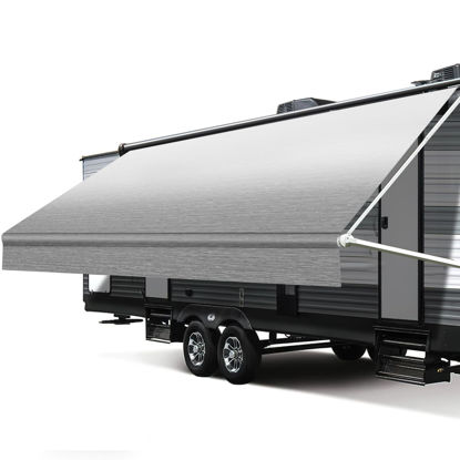 Picture of Xenjum RV Awning Fabric Replacement, 18.5oz Heavy-Duty Weatherproof Vinyl Camper Awning Replacement Universal Outdoor Canopy for RV, Motorhome, and Trailer Awnings-Light Gray Fade-17(Fabric 16'2")