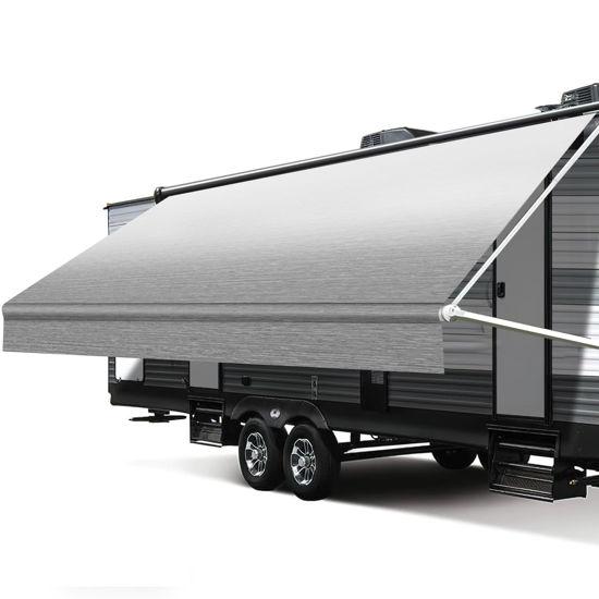 Picture of Xenjum RV Awning Fabric Replacement, 18.5oz Heavy-Duty Weatherproof Vinyl Camper Awning Replacement Universal Outdoor Canopy for RV, Motorhome, and Trailer Awnings-Light Gray Fade-17(Fabric 16'2")