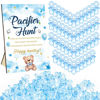 Picture of Thyle 51 Pcs Pacifier Hunt Baby Shower Games Include Pacifier Hunt Sign and 50 Acrylic Pacifiers for Baby Shower Game Decoration Gift Sets Gender Reveal Party Decor(Blue Bear)