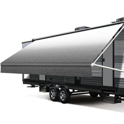 Picture of Xenjum RV Awning Fabric Replacement, 18.5oz Heavy-Duty Weatherproof Vinyl Camper Awning Replacement Universal Outdoor Canopy for RV, Trailer, and Motorhome Awnings-Black Fade- 20'(Fabric 19'2")