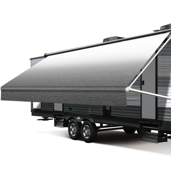 Picture of Xenjum RV Awning Fabric Replacement, 18.5oz Heavy-Duty Weatherproof Vinyl Camper Awning Replacement Universal Outdoor Canopy for RV, Trailer, and Motorhome Awnings-Black Fade- 20'(Fabric 19'2")