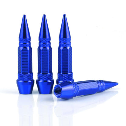 Picture of SINGARO 60mm Spiked Valve Caps, Aluminum Alloy Dustproof and Waterproof Tire Valve Stem Caps, Suitable for Cars, Trucks and Motorcycles (4PCS Blue)