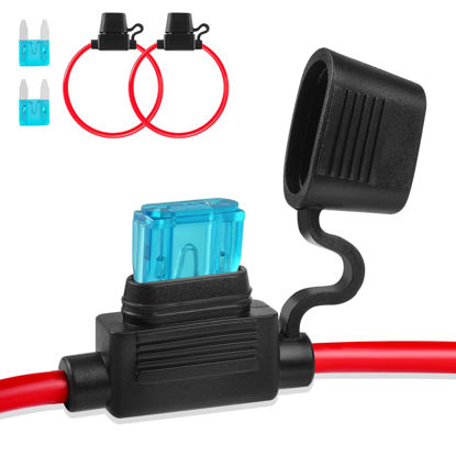 Picture of Inline Fuse Holder 12v 2 Pieces, Mini 16 Gauge Fuse Holder 13.8 Inch, Blade Fuse Holder with Waterproof Cap Car Fuses for Automotive, Marine, Golf Cart Lighting, Electrical Circuits by XIOGZAXI