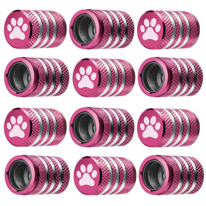 Picture of Tire Valve Stem Cap Cover - (12 Pack) Tire Air Caps Metal with Plastic Liner Corrosion Resistant Leak-Proof Cat/Dog Paw for Car Truck Motorcycle Bike Pink