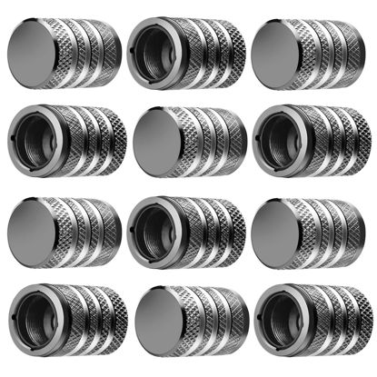 Picture of Tire Valve Stem Cap Cover - (12 Pack) Tire Air Caps Metal with Plastic Liner Corrosion Resistant Leak-Proof for Car Truck Motorcycle SUV and Bike Grey