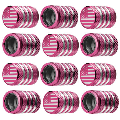 Picture of Tire Valve Stem Cap Cover - (12 Pack) Tire Air Cap Metal with Plastic Liner Corrosion Resistant Leak-Proof American Flag for Car Truck Motorcycle Bike Pink