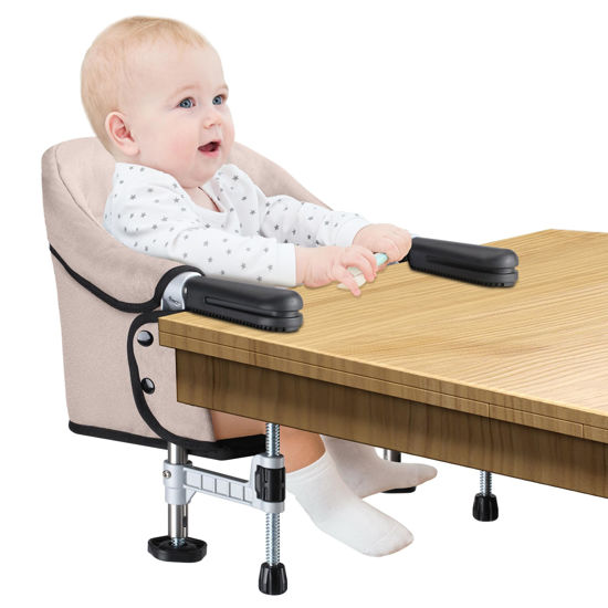 Picture of Hook on Chair, Portable Clip on High Chair Use at Most Tables, Table Attached high Chair with Carry Bag, Fast Table Chair Travel Feeding Seat for Baby & Toddlers (Brown)