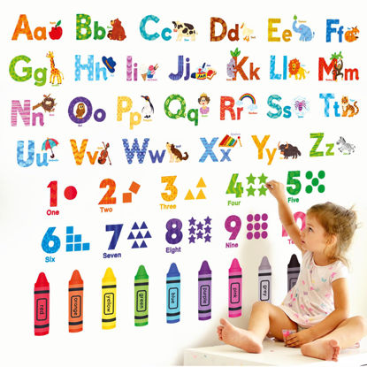Picture of DECOWALL DS-8044 Animal Alphabet Numbers Colour Decals Stickers Kids Peel and Stick Removable for Room décor Letters ABC Classroom playroom Decorations Educational Bedroom Nursery