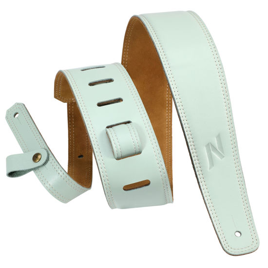 Picture of Nefelibata Guitar Strap, 2.5" Wide Full Grain Leather Guitar Straps with Foam Padding and Cable Storage Loop, for Kids, Men and Women, for Acoustic, Bass and Electric Guitars (Mint Green)