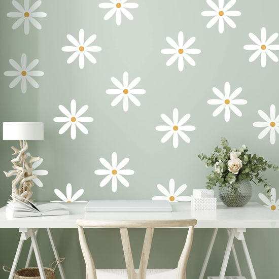 Picture of 12 Sheets Daisy Wall Decals Flower Wall Stickers Large Daisy Wall Stickers Daisy Decals for Wall Peel and Stick for Nursery Kids Girls Bedroom Living Room Wall Decor(Fresh Style)