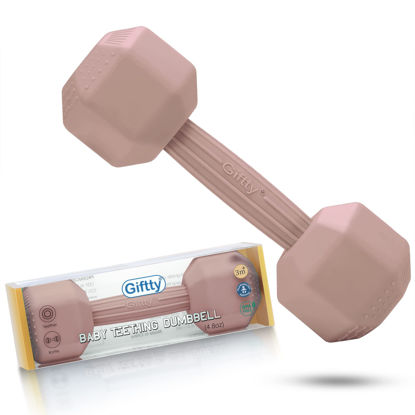 Picture of Giftty Baby Dumbbell Toy - Silicone Infant Rattle Teething Toy Teether Toddler Sensory Toy Durable Safe Exercises Workout Weight - Great Gift for Girls and Boys (1pcs - Sandy Brown)