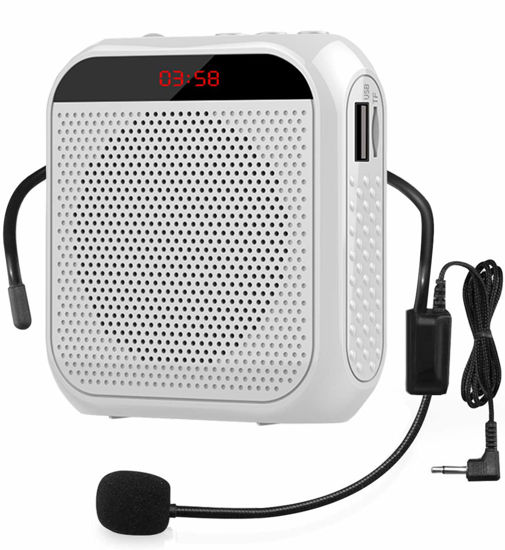 Picture of Portable Voice Amplifier with Wired Microphone Headset Rechargeable PA System Speaker Personal Microphone Speech Amplifier Power Amplifiers Loudspeaker for Teachers/Meeting/Tour Guide (White)