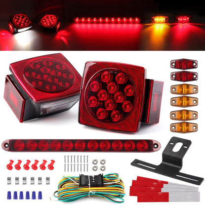 Picture of 12V Trailer Led Light Kit, 2x Square Led Stop Turn Tail Brake License Plate Running Lights w/ 25ft Wiring Harness/6x Mini Marker Lights/15" 11LED Trailer Tail Brake Light Bar/License Plate Bracket
