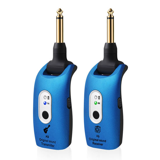 Picture of A9 Wireless Guitar System - 2.4GHz Guitar Accessories Transmitter Receiver, 24-bit 48KHz Audio, 100ft Range, No Latency, 4-Hour Rechargeable Battery, for Electric Guitar Bass (Blue(1TX+1RX))