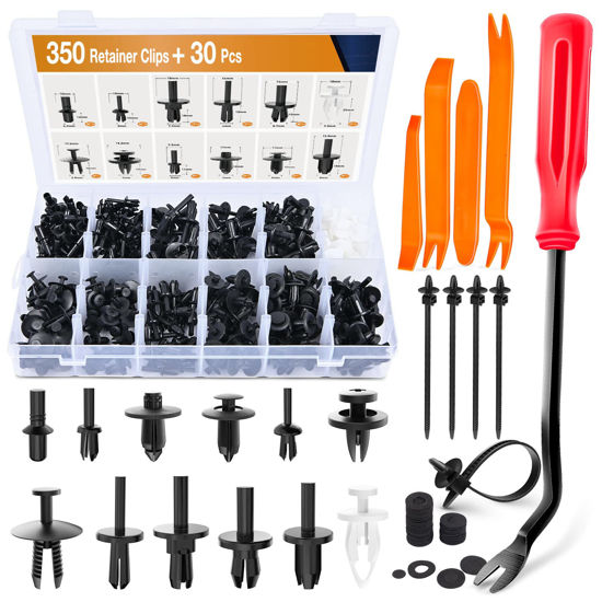 Picture of GOOACC 380Pcs Car Automotive Plastic, Metal, Nylon Push Pin Rivet with Fastener Remover Trim Clip Panel Body Interior Assortment Retainer Assortment Clips, (GRC-97),Black