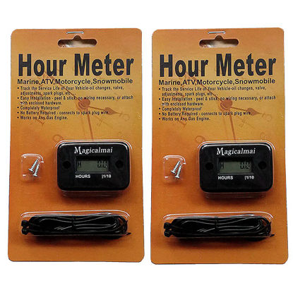 Picture of 2pcs Magicalmai Inductive Hour Meter for Gas Engine Generator Lawn Mower Pressure Washer Marine ATV Boat Outboard Motor Dirt Bike Motorcycle Waterproof Hr Meters - Black