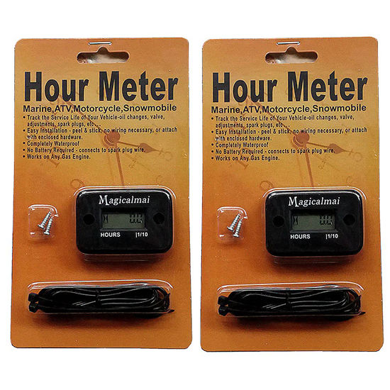 Picture of 2pcs Magicalmai Inductive Hour Meter for Gas Engine Generator Lawn Mower Pressure Washer Marine ATV Boat Outboard Motor Dirt Bike Motorcycle Waterproof Hr Meters - Black