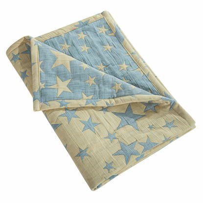 Picture of NTBAY 3 Layer Toddler Blanket, Muslin Cotton Jacquard Bed Blankets, Lightweight Thermal Baby Blanket, Super Soft and Warm Crib Blanket for All Seasons, Decoration Gift, 30"x40", Blue and Yellow Star