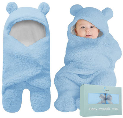 Picture of BlueMello Baby Swaddle Blanket | Ultra-Soft Plush Essential for Infants 0-6 Months | Receiving Swaddling Wrap Blue | Ideal Newborn Registry and Toddler Boy Accessories | Perfect Baby Girl Shower Gift