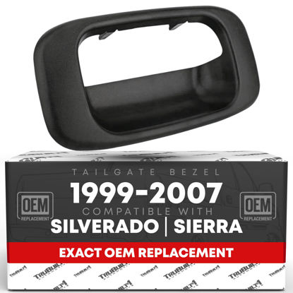 Picture of Tailgate Handle Bezel Trim - Compatible with 1999-2007 Chevrolet Silverado 1500, Silverado 2500, 01-07 Silverado 3500; 99-07 GMC Sierra 1500, Sierra 2500, 01-07 Sierra 3500 - Black - OEM 15228539