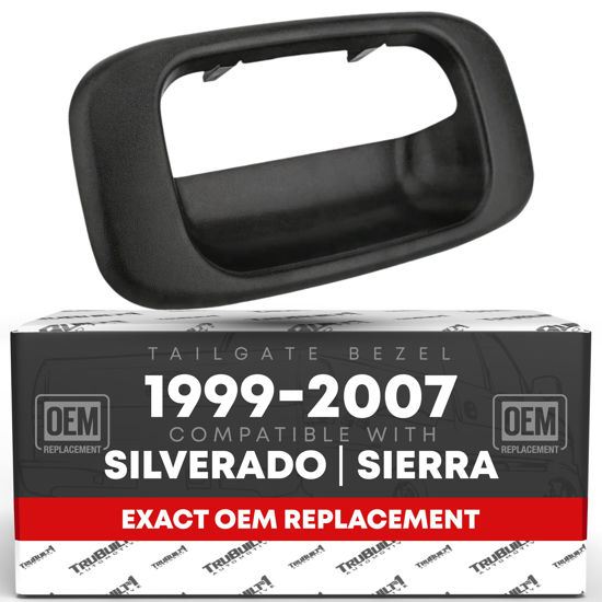 Picture of Tailgate Handle Bezel Trim - Compatible with 1999-2007 Chevrolet Silverado 1500, Silverado 2500, 01-07 Silverado 3500; 99-07 GMC Sierra 1500, Sierra 2500, 01-07 Sierra 3500 - Black - OEM 15228539