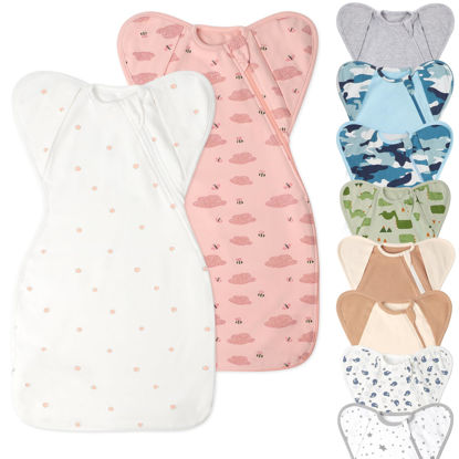 Picture of Knirose Swaddle Blanket Sleep Sack with Arms Up Design 2 Packs, Hands Up Sleeping Sack 3-Way Transitions to Arms-Free Wearable Sleeping Bag for Newborn Baby Boys Girls Snug Fit Calms Startle Reflex